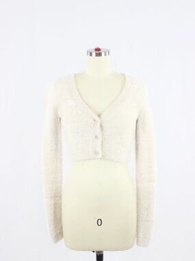 Aritzia SUNDAY BEST Reese Ivory Fuzzy Knit Cropped Cardigan Sweater, Size 2XS